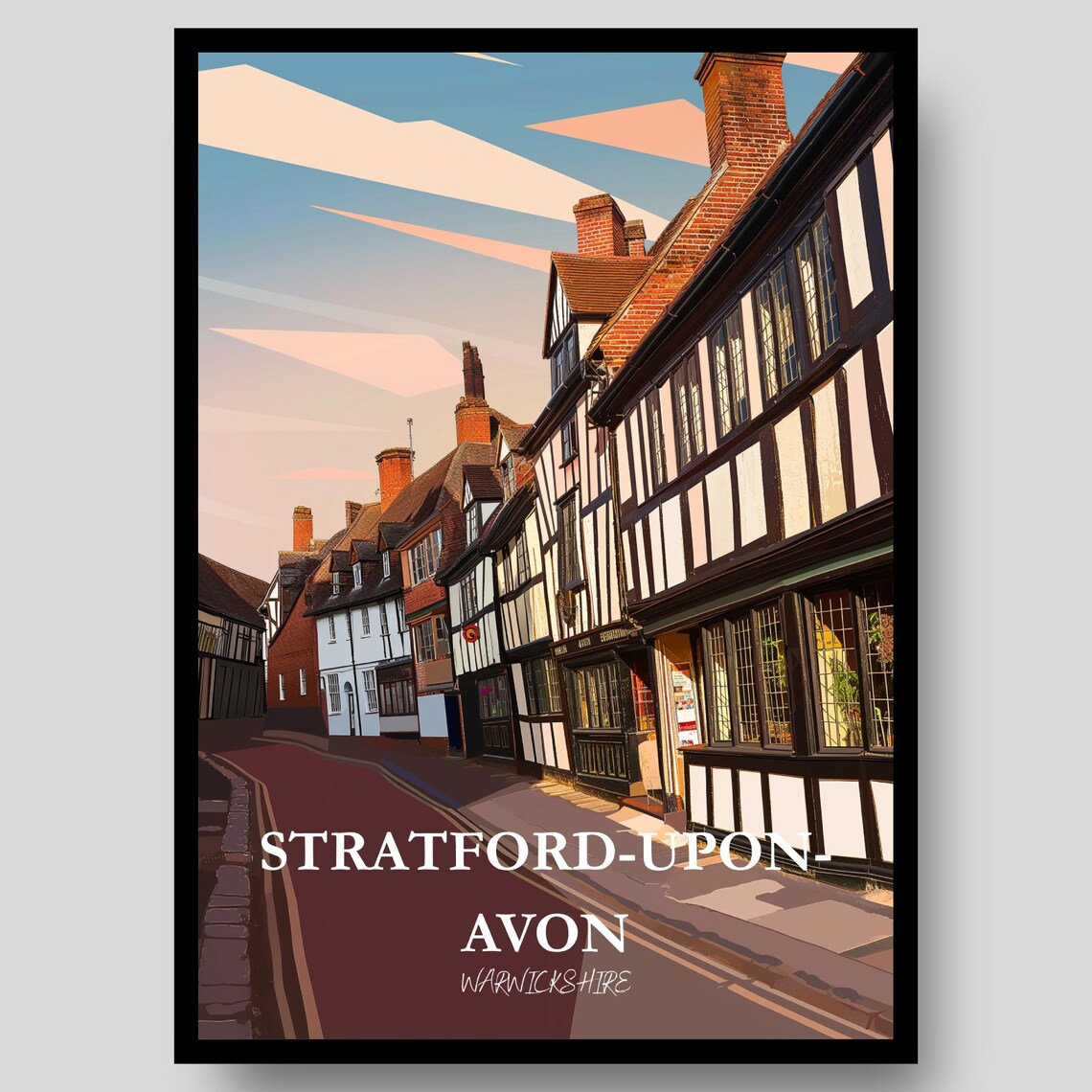 Stratford Upon Avon Warwickshire Tudor Street Dusk Timber Poster