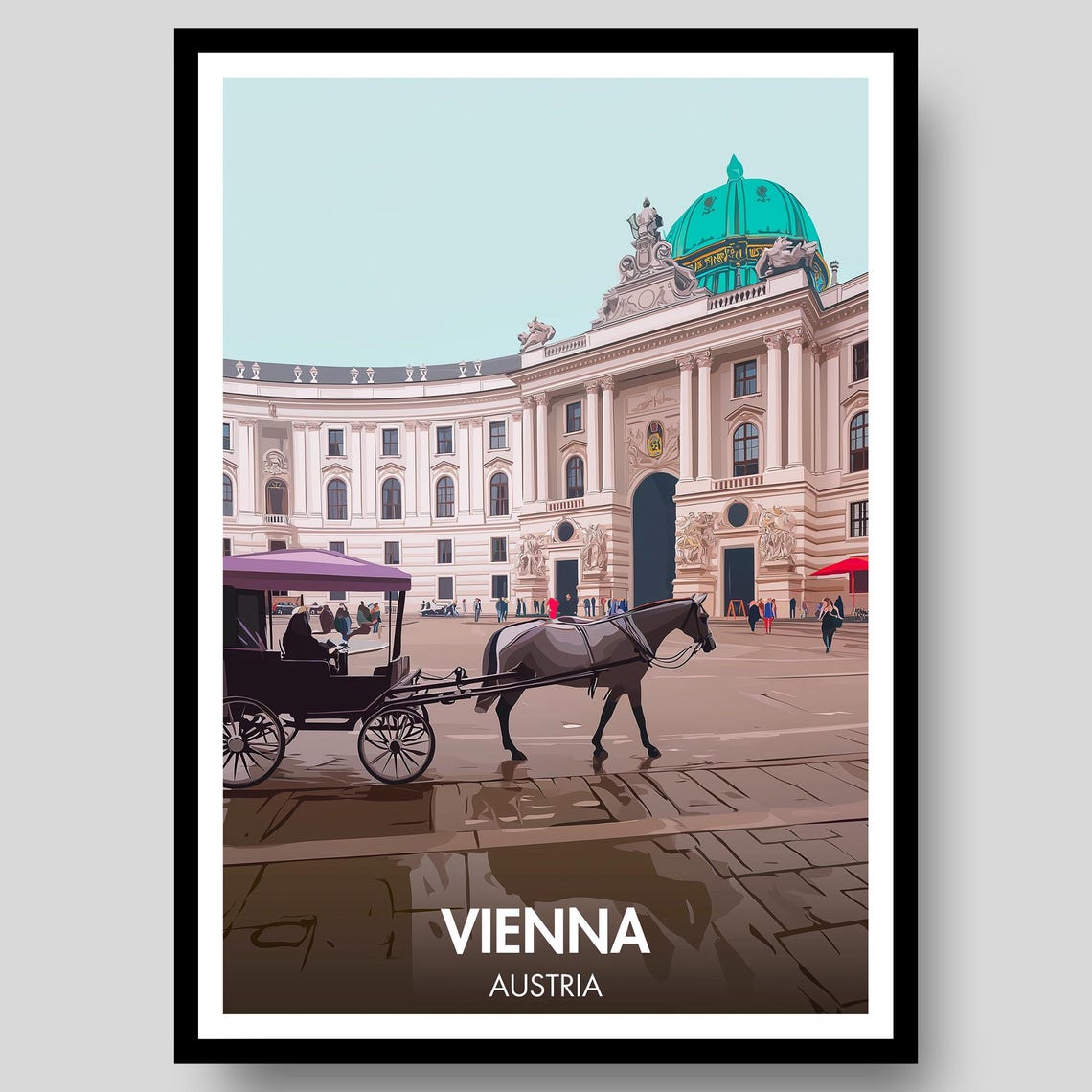Vienna Austria Imperial Hofburg Palace Fiaker Horse Scene Poster
