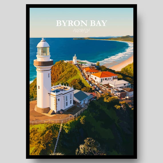 Byron Bay Poster Australia Lighthouse Australian Wall Art Surf Print