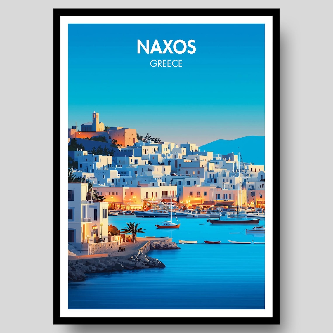 Naxos Greek Island Harbor Sunset Seaside Town Travel Art Poster
