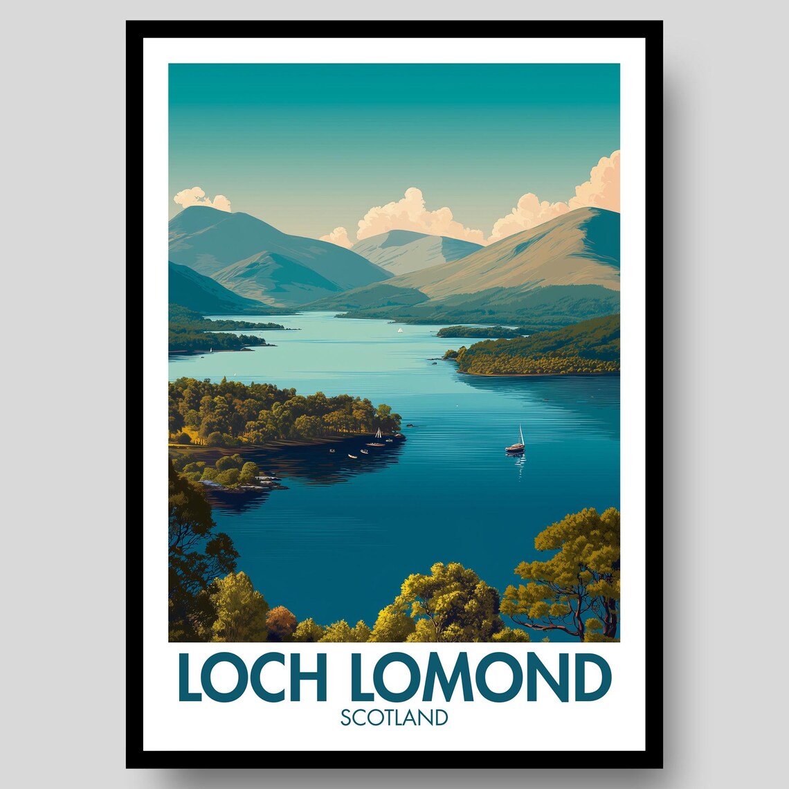 Loch Lomond Scotland Vintage Travel Landscape Highlands Art Poster