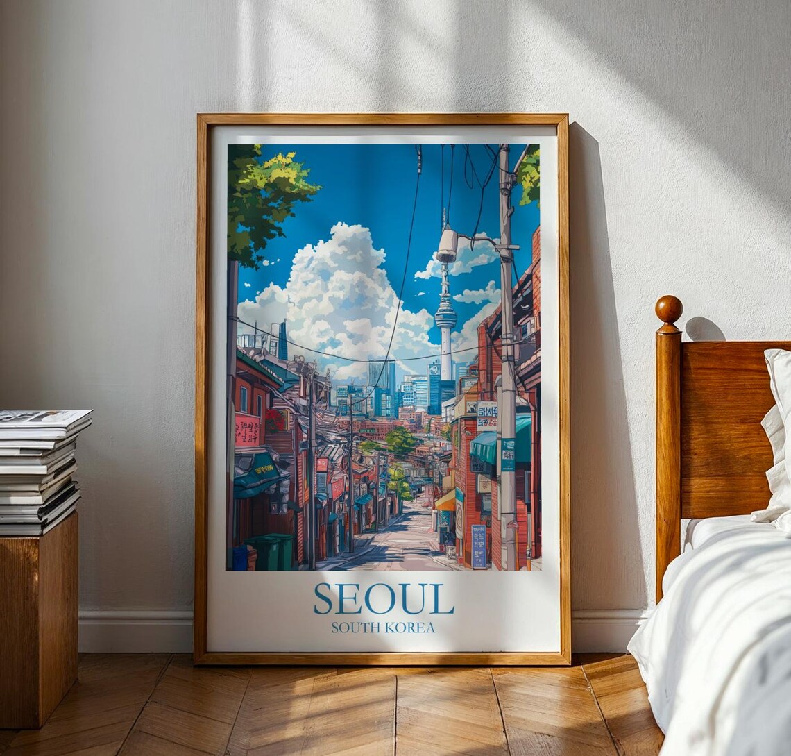 Seoul South Korea Street City Tower Urban Skyline Travel Poster