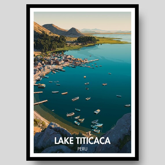 Lake Titicaca Peru Fishing Boats Andean Lake Vintage Travel Poster