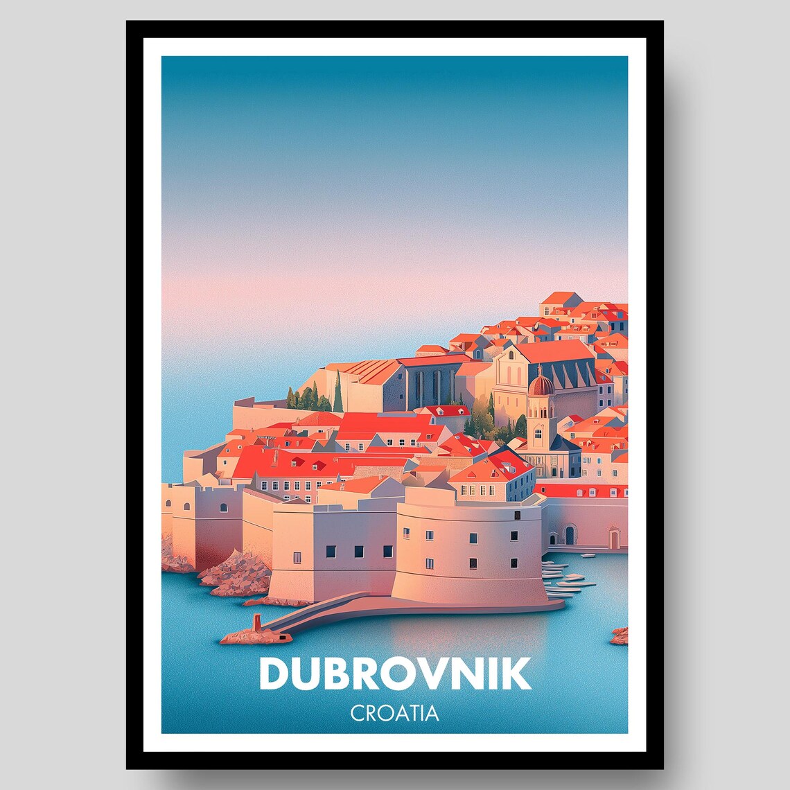 Dubrovnik Croatia Sunset City Walls Adriatic Travel Art Poster