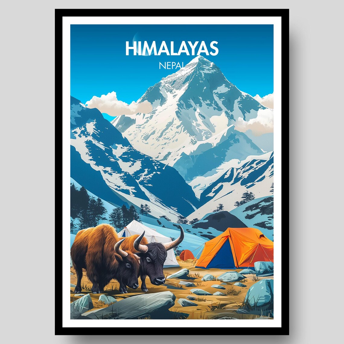 Himalayas Poster, Mount Everest Nepal Travel Poster