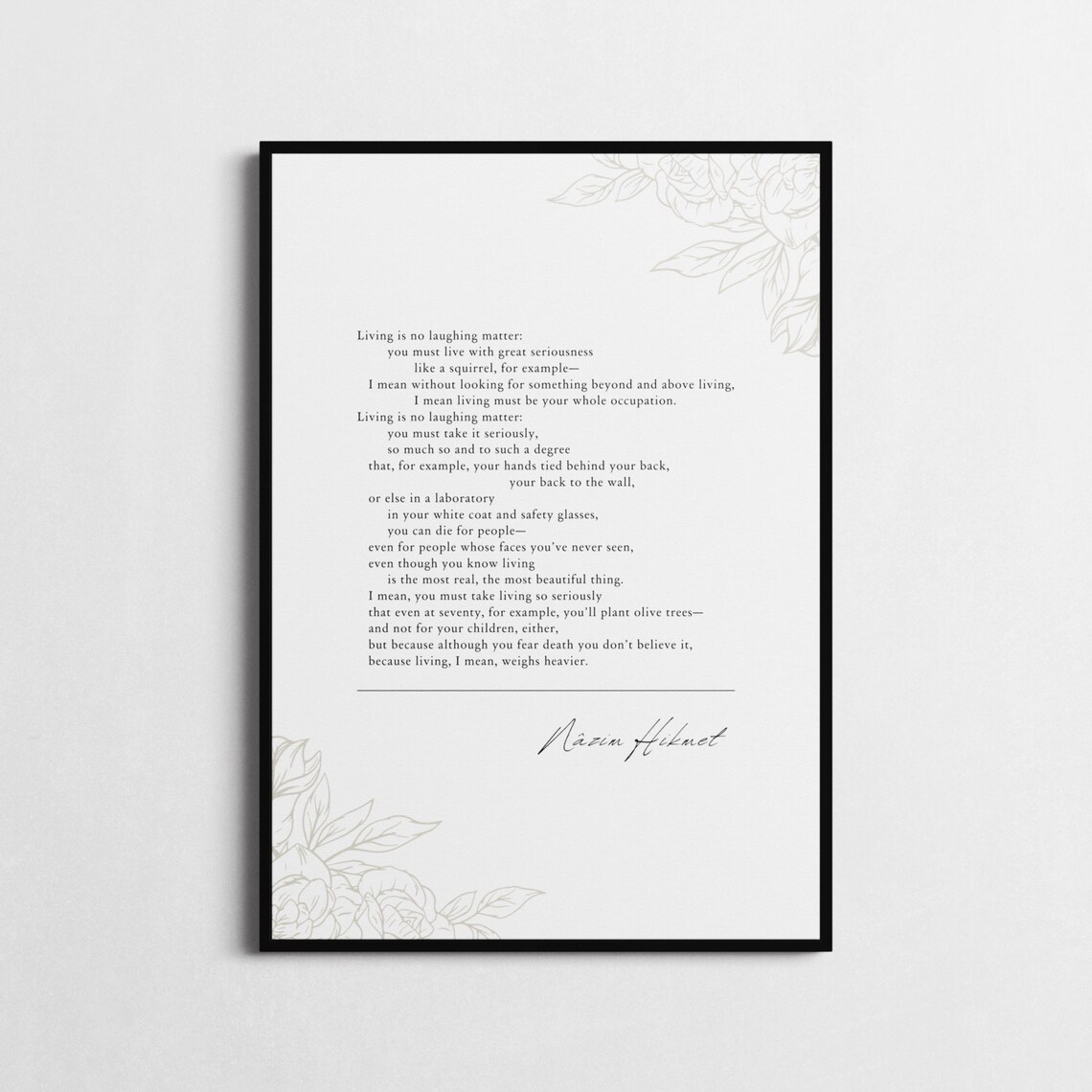 Nazim Hikmet On Living Poem Minimalist Black White Literary Quote Poster - Image 3
