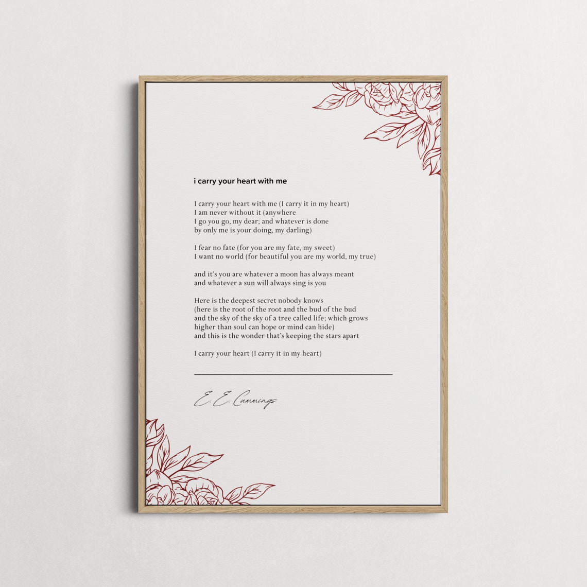 E.E. Cummings I Carry Your Heart Full Poem Botanical Quote Print - Image 4
