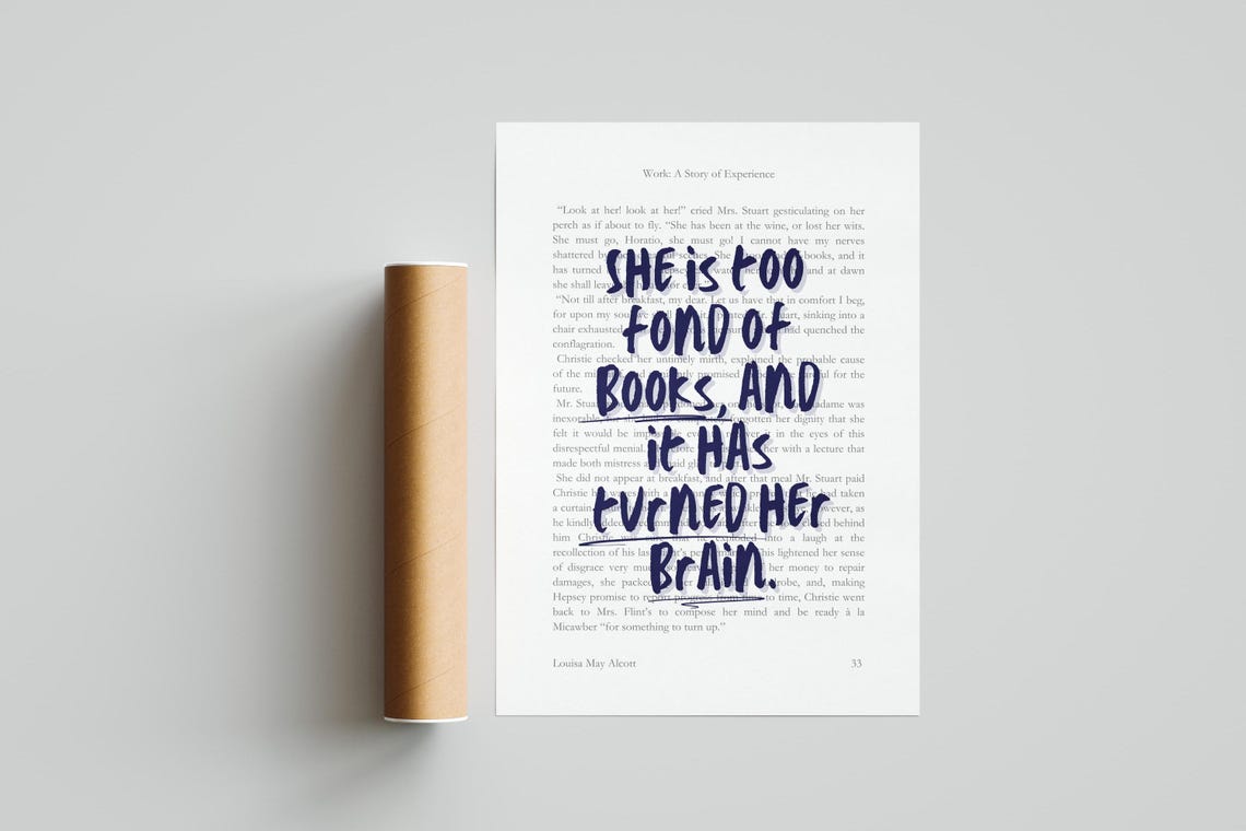 Little Women Book Lover Quote Work A Story Of Experience Louisa May Alcott Book Page Print Too Fond Of Books Home Library Wall Art - Image 6