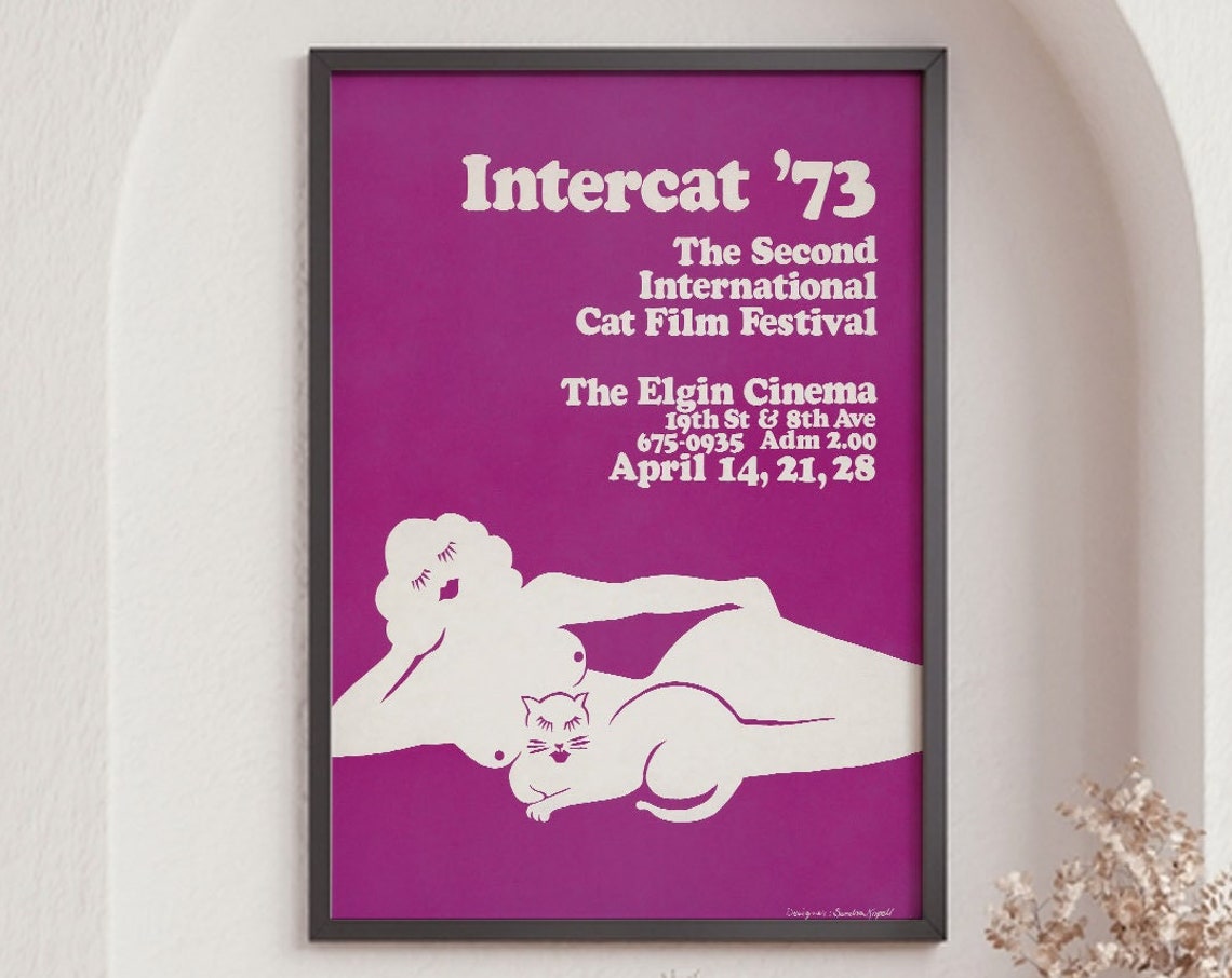 Intercat International Cat Film Festival Poster Prints Purple Poster Vintage Nude Poster Nyc Retro Advertising Wall Art