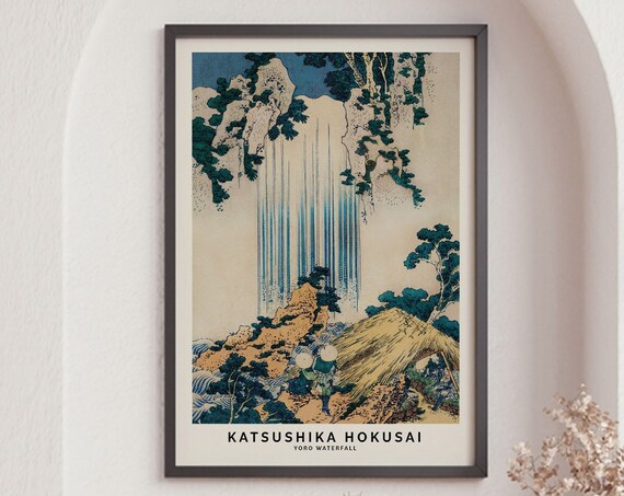 Hokusai Yoro Waterfall Blue Cascade Mountain Japanese Woodblock Art Poster