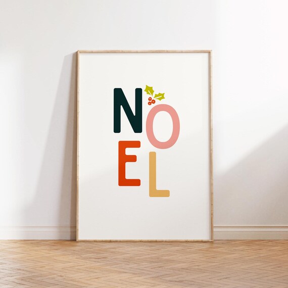 Colorful Noel Typography Christmas Holiday Decor Festive Art Poster