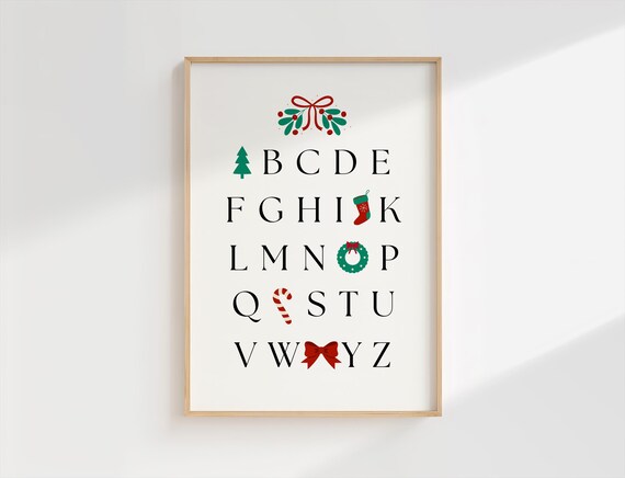 Christmas Alphabet A to Z Festive Icon Decor Holiday Art Poster