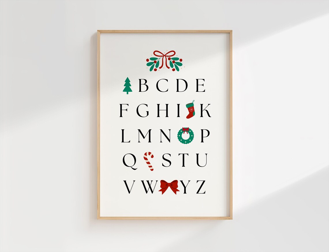 Christmas Alphabet A to Z Festive Icon Decor Holiday Art Poster