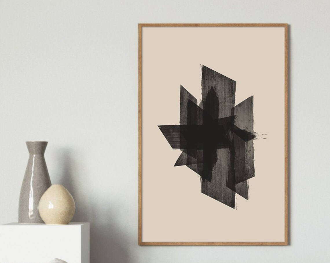 Black Brush Cross Beige Abstract Ink Modern Minimalist Art Poster - Image 2