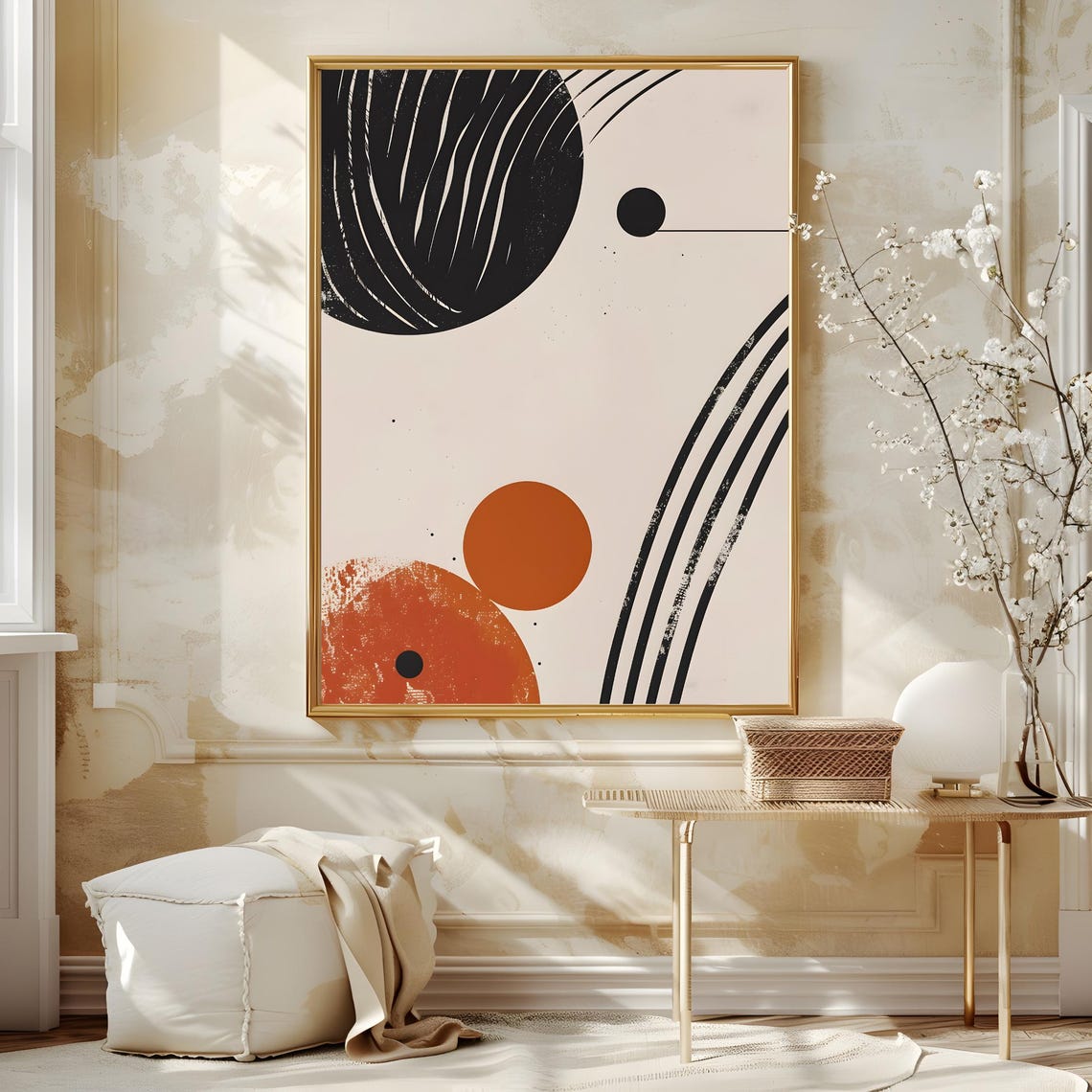 Mid Century Modern Wall Art Neutral Geometric Shapes Art Boho Art Print Abstract Art Print Black Beige Minimal Print - Image 3