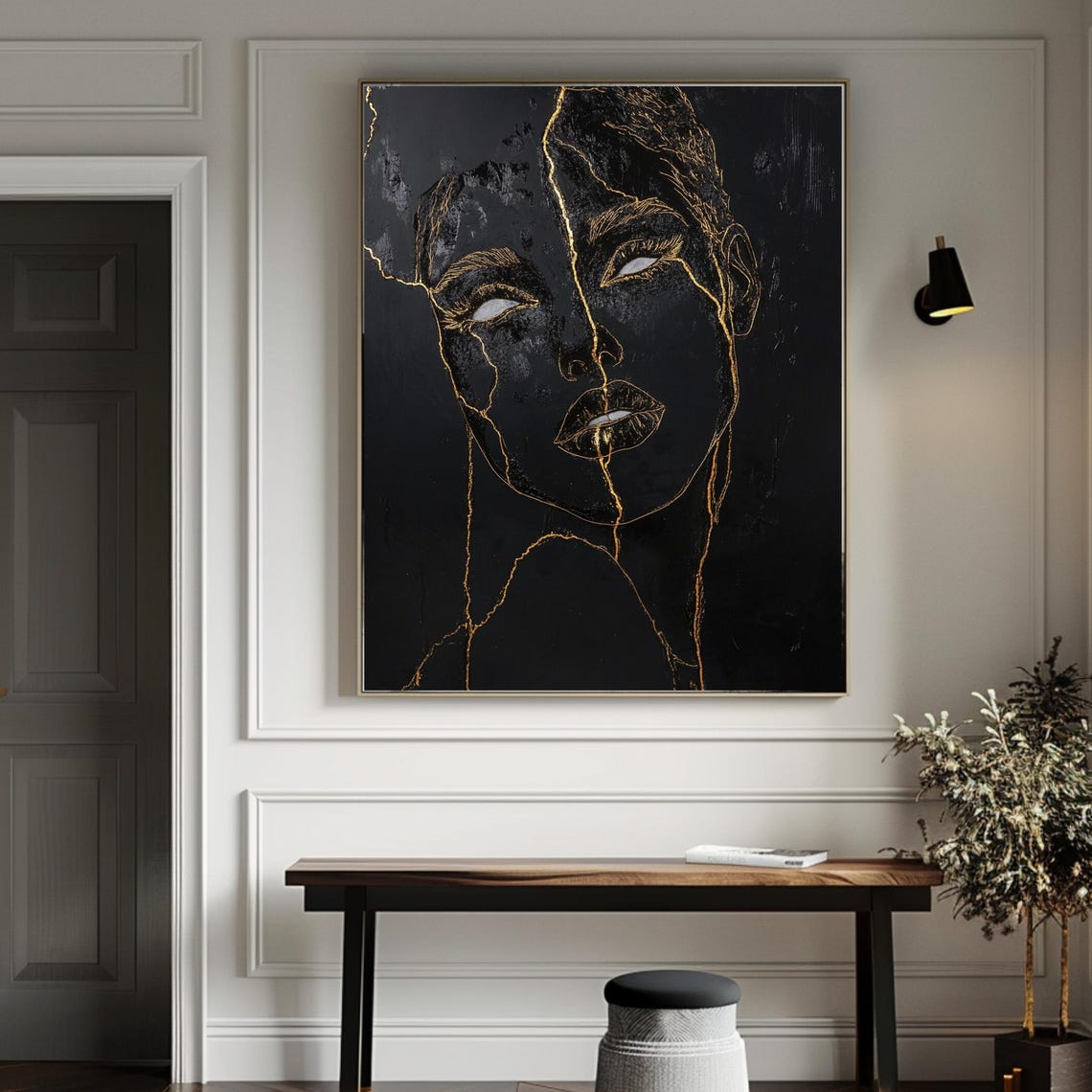 Black And Gold Cracked Woman Face Kintsugi Luxury Abstract Poster - Image 3