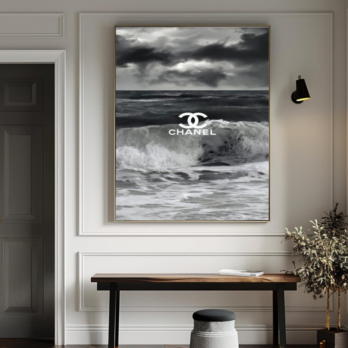 Chanel Logo Black And White Ocean Waves Stormy Surf Fashion Poster - Image 2