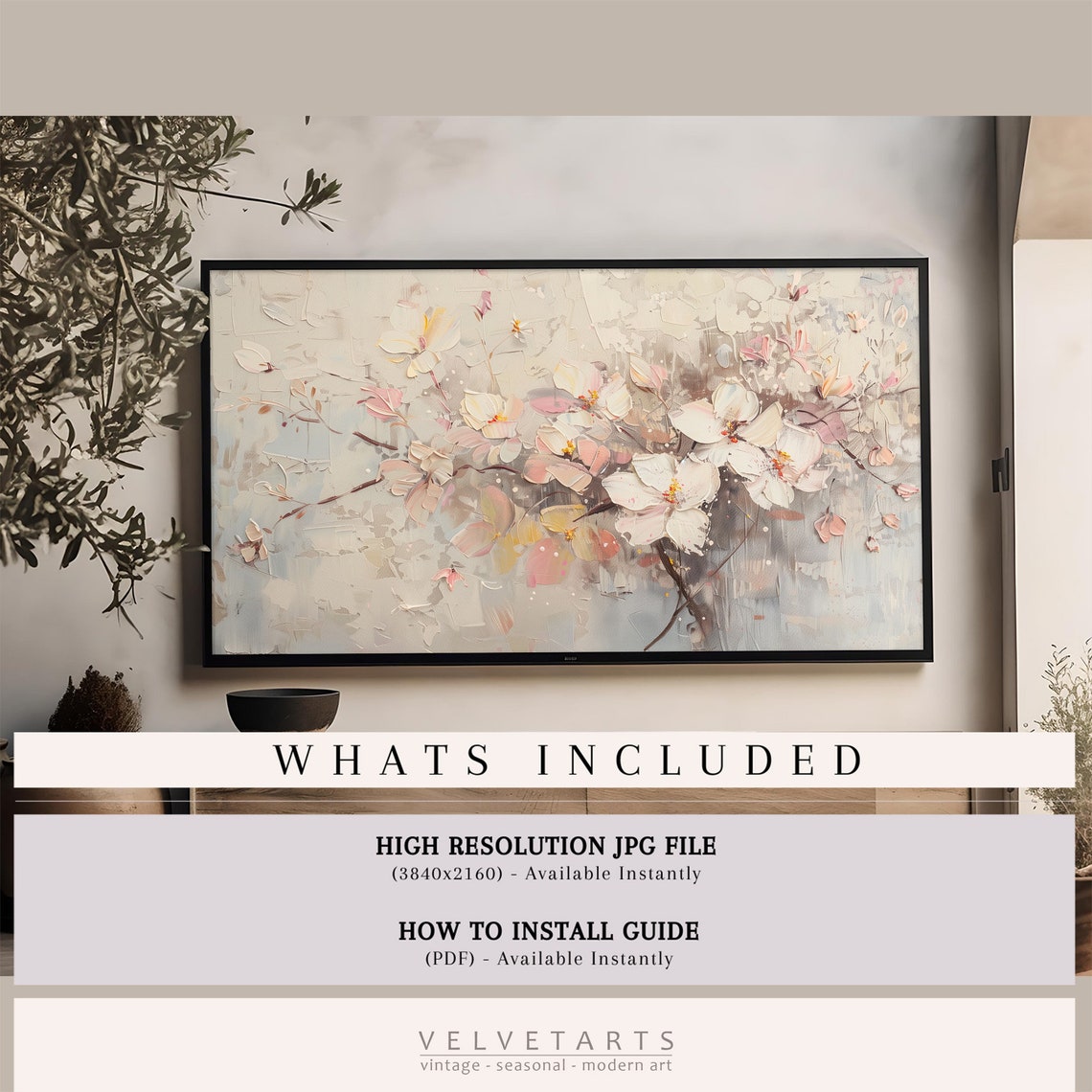 Cherry Flowers Blush White Textured Botanical Spring Painting Poster - Image 4