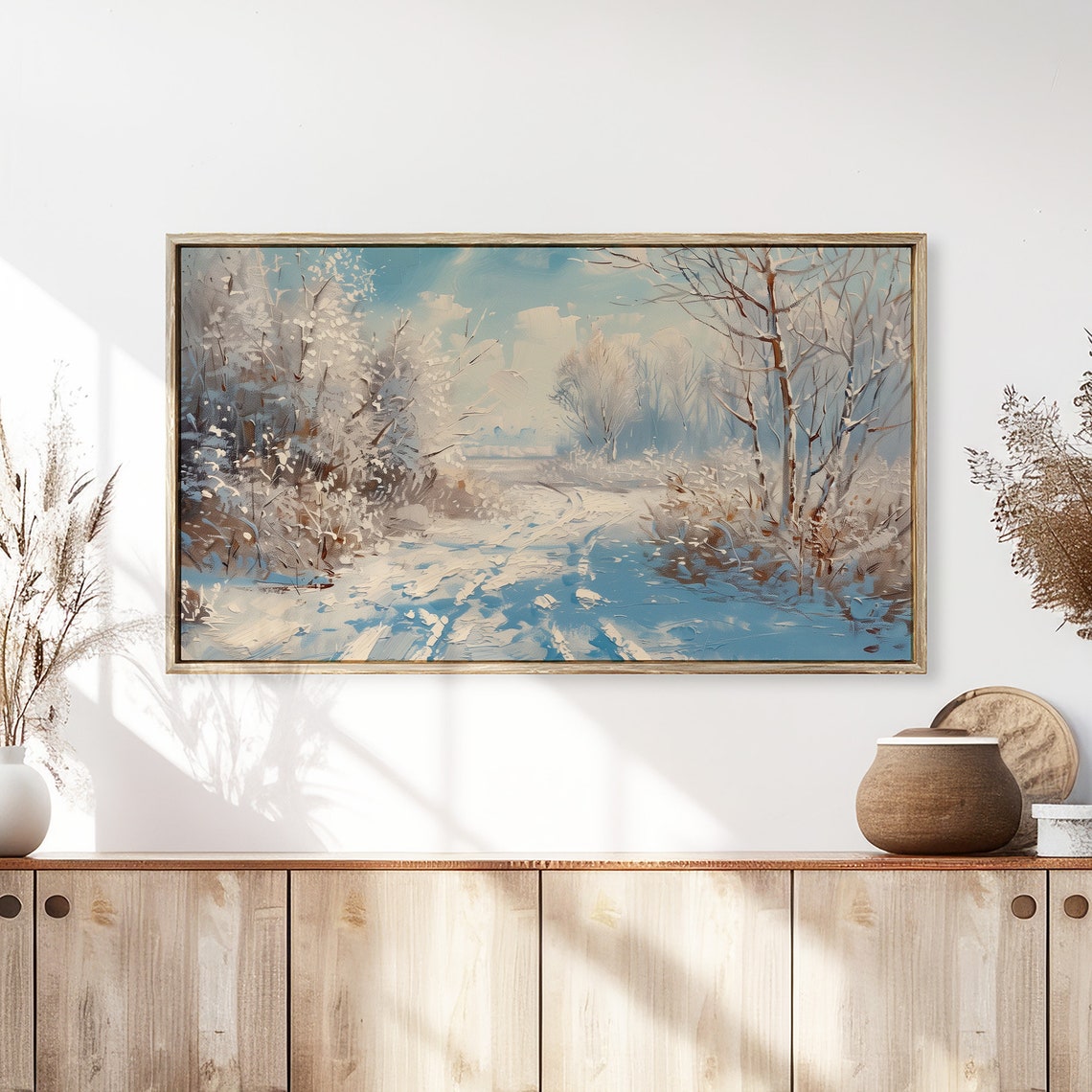 Frame Tv Art Winter Painting Frosty Forest Path Landscape Tv Art Vintage Oil Painting Christmas Decor Tv0059 - Image 3