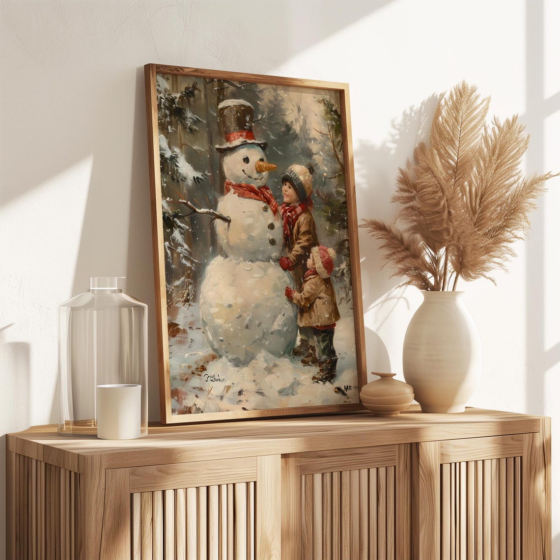 Snowman And Companions Vintage Painting Christmas Print Farmhouse Christmas Christmas Wall Art Vp0129 - Image 3