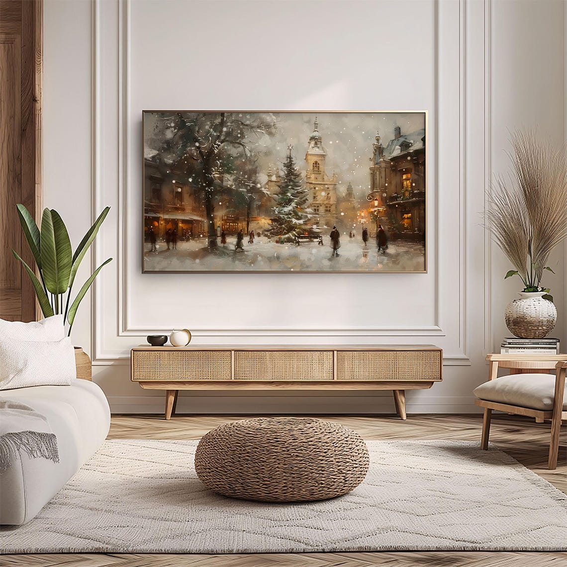 Old Town Square Snowfall Christmas Market Winter Painting Poster - Image 5