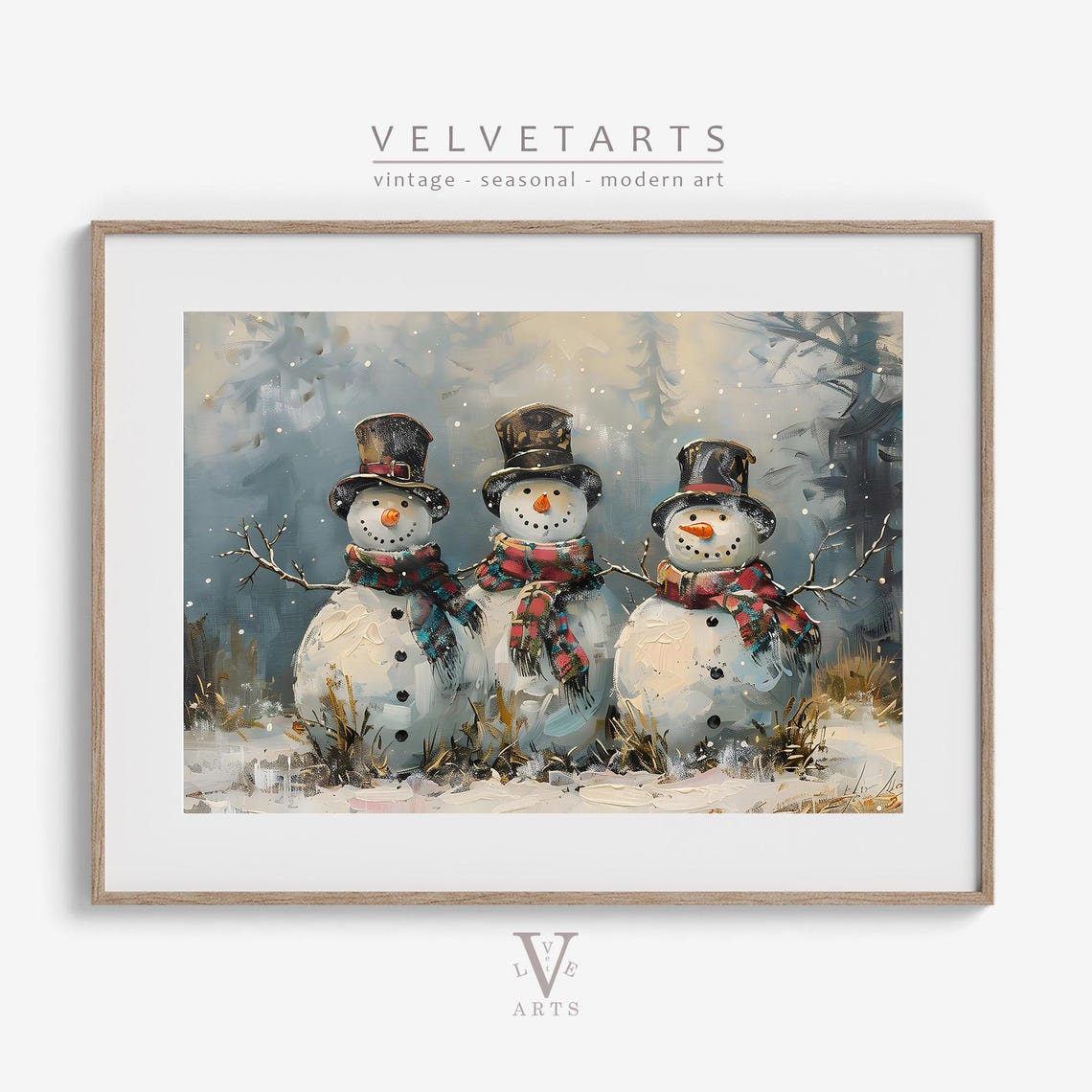 Dapper Snowmen With Top Hats and Tartan Scarves Winter Wall Art - Image 5