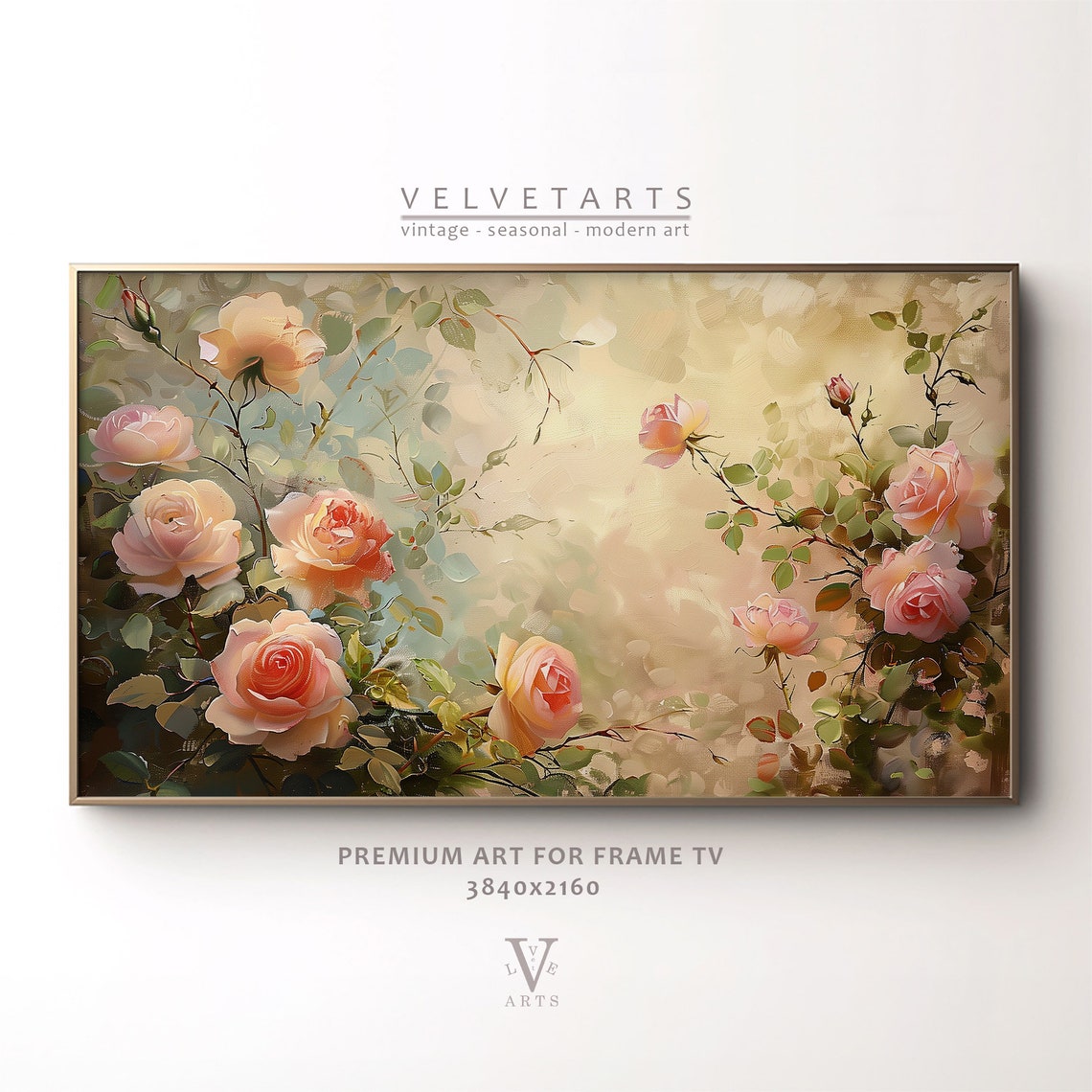 Pastel Rose Garden Vintage Blush Floral Bouquet Painting Wall Art