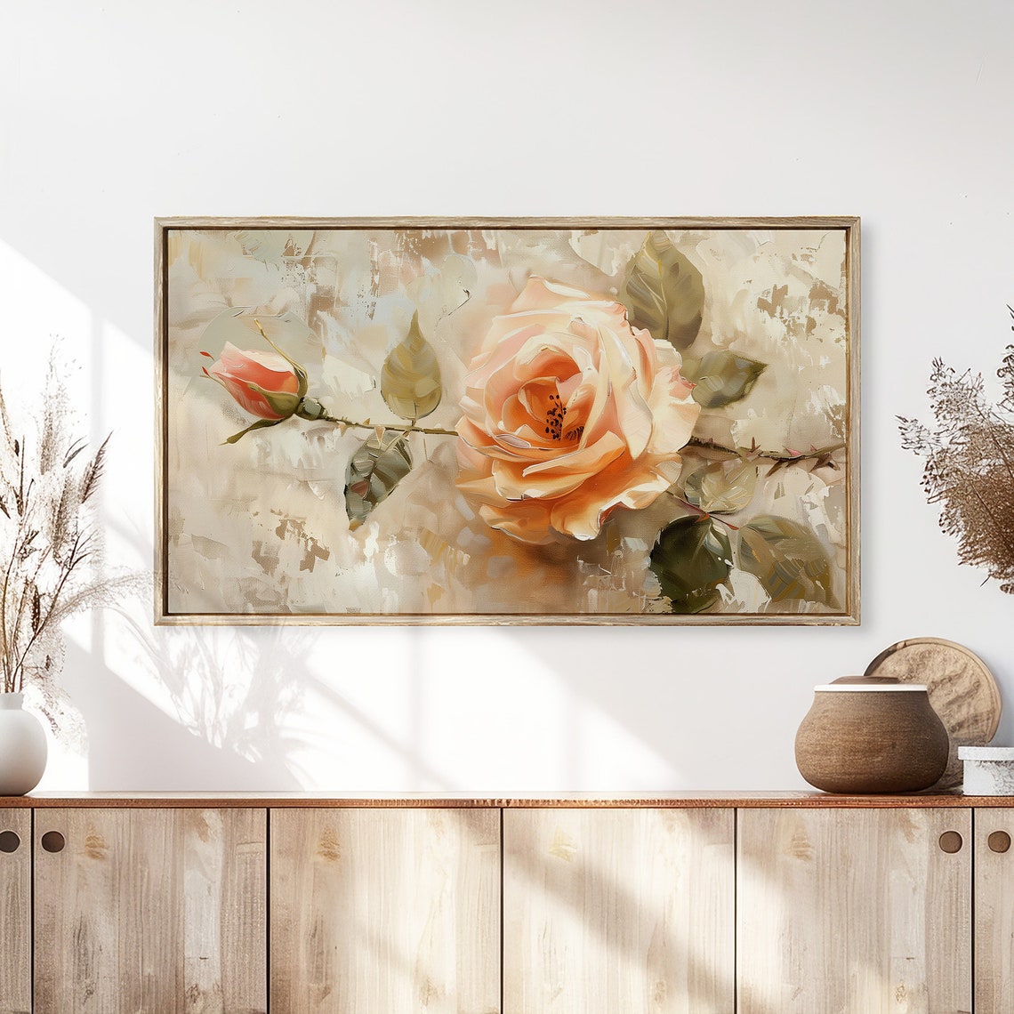 Peach Rose Blossom Vintage Still Life Floral Oil Painting Poster - Image 3