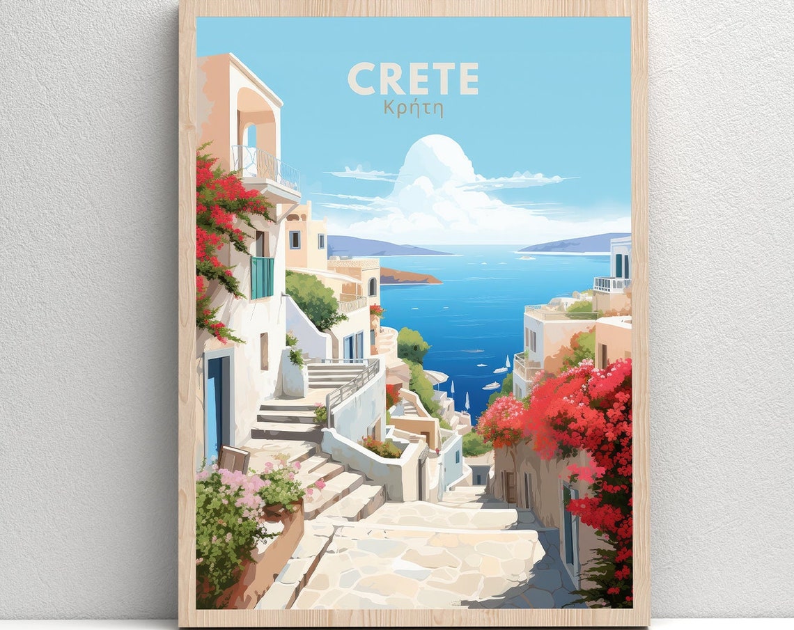 Crete Poster Greece Poster Crete Wall Art Greece Poster Blue Illustration Art Greece Pictures For College Girls Travel Gifts - Image 7