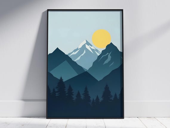 Minimalist Mountain Sunset Print Modern Nature Wall Art