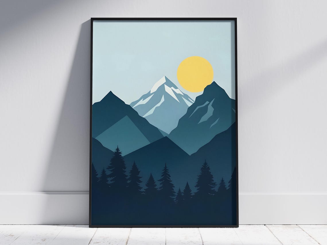 Minimalist Mountain Sunset Print Modern Nature Wall Art