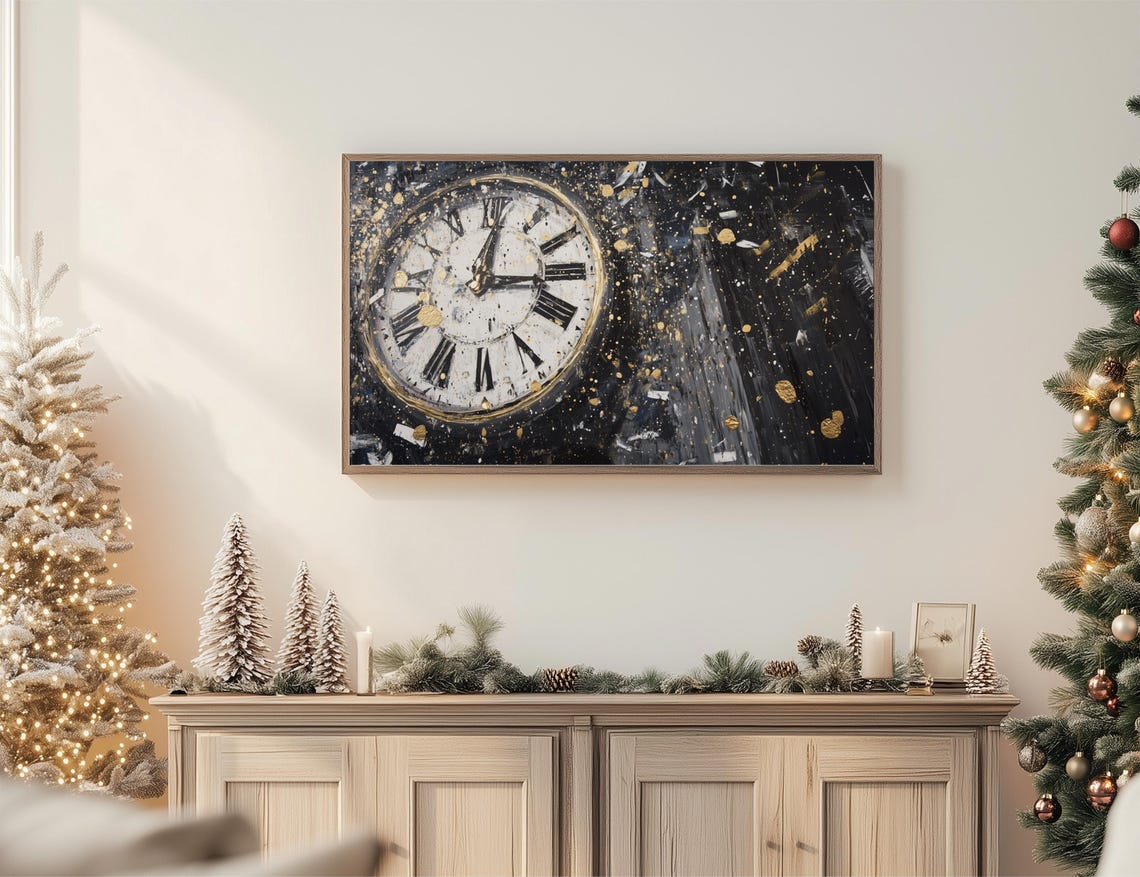 New Years Eve Countdown Clock Near Midnight Black Gold Abstract Poster - Image 2