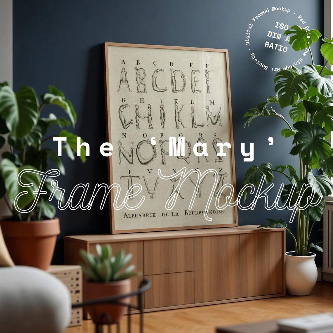 A Frame Leaning Against Blue Wall Mockup