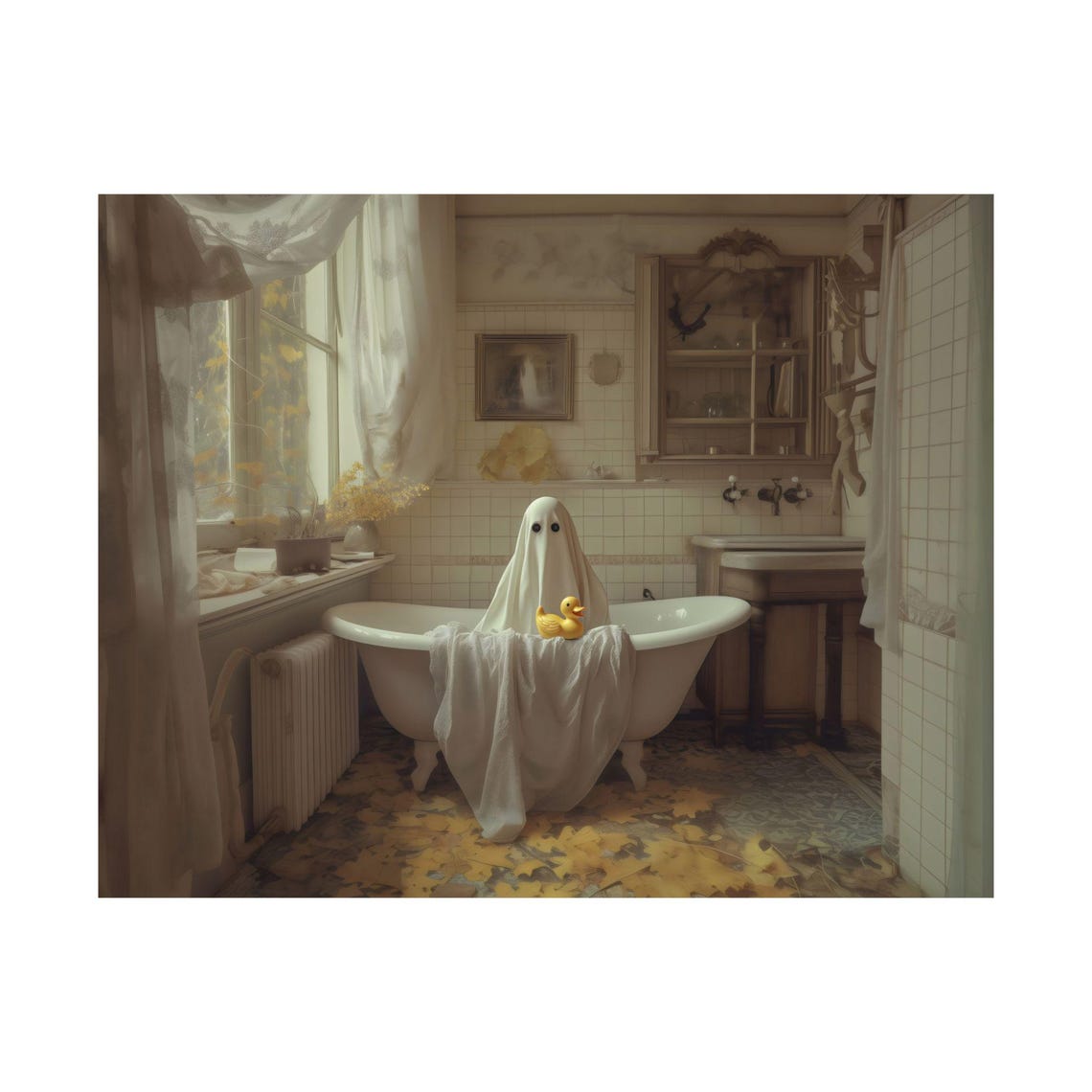 Cute Ghost Relaxing In A Clawfoot Tub With A Rubber Duck Poster - Image 3