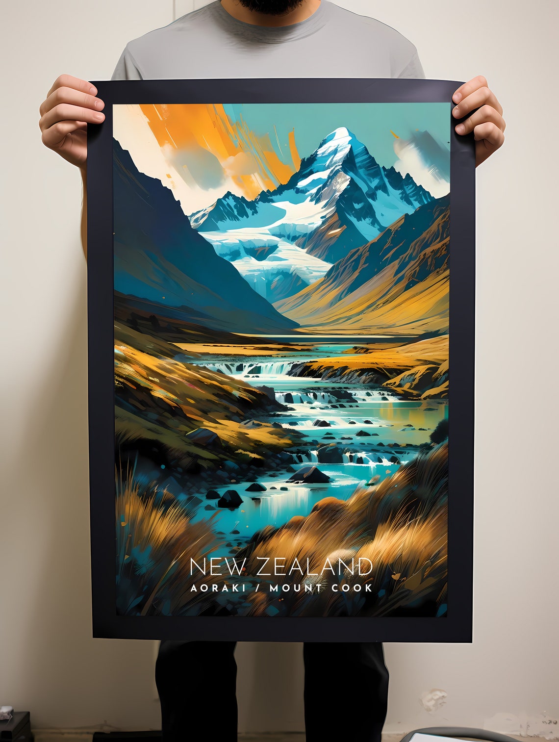 New Zealand Aoraki Mount Cook Morning Glacier Valley River Poster