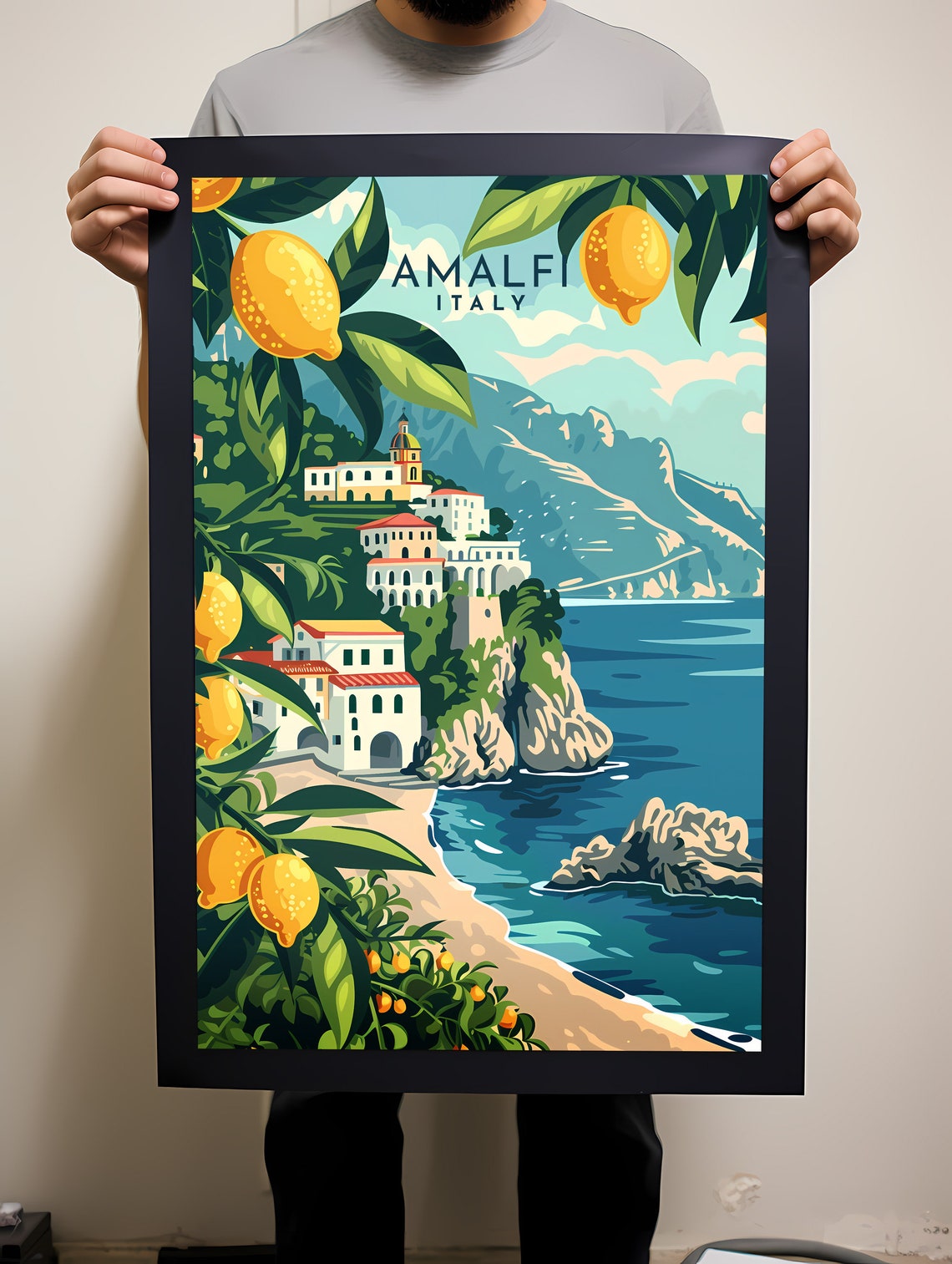 Amalfi Italy Lemon Trees Cliffside Town Sea View Travel Poster