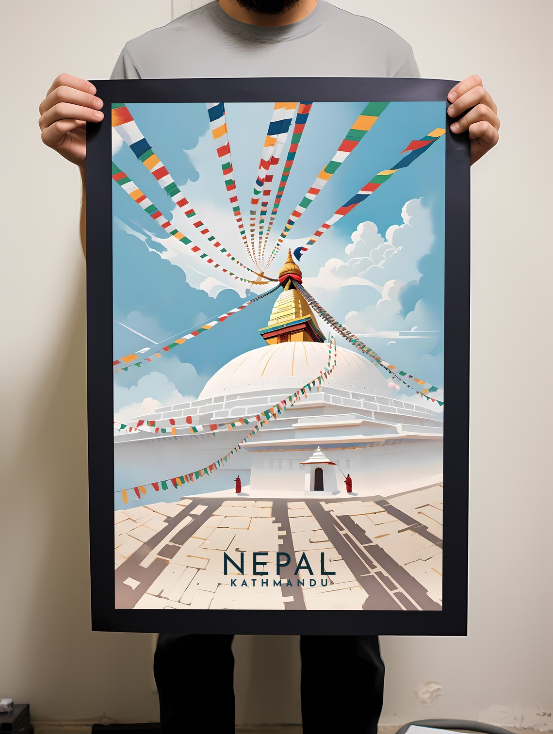 Nepal Kathmandu Travel Poster, City Wall Art Print