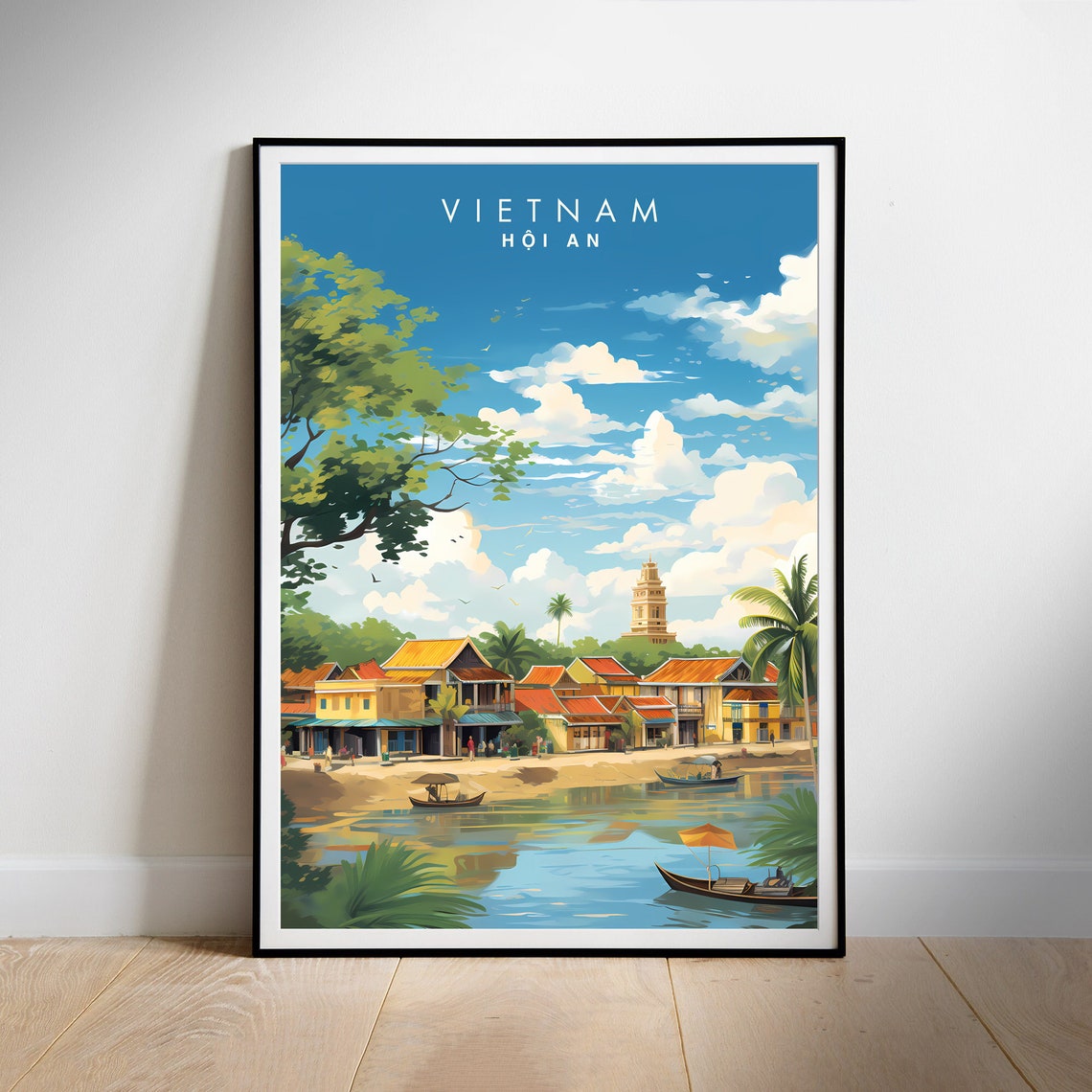 Hoi An Vietnam Ancient Old Town Riverside Lantern Boats Poster - Image 2
