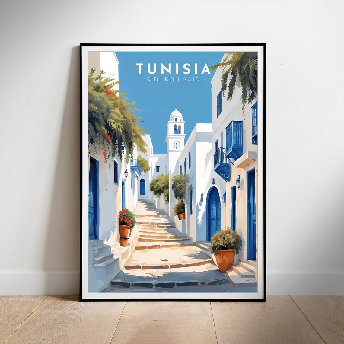 Sidi Bou Said Tunisia Blue Doors Whitewashed Alleyway Poster