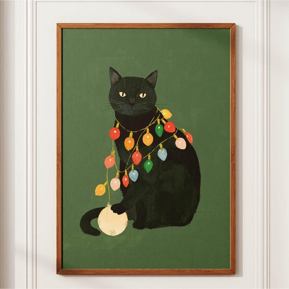 Black Cat Christmas, Cozy Holiday Poster
