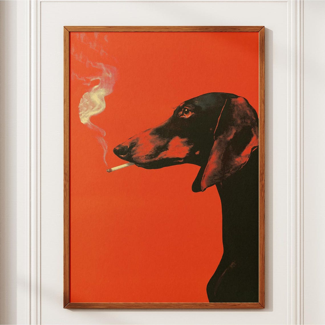 Dachshund Smoking Cigarette Red Vintage Retro Whimsical Poster