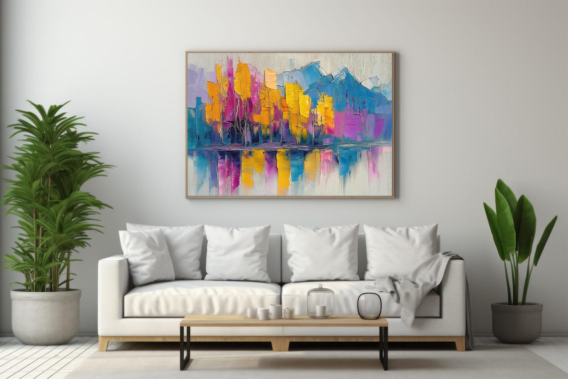Rainbow Palette Abstract Mountain Lake Reflection Art Poster - Image 3