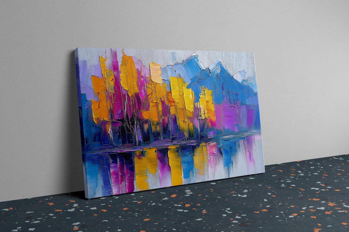 Rainbow Palette Abstract Mountain Lake Reflection Art Poster - Image 4