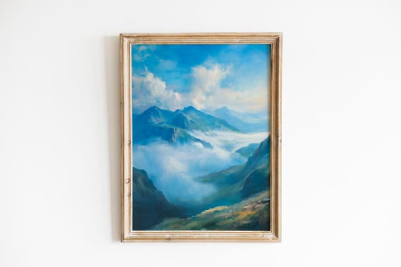 Misty Mountain Landscape Wall Art Moody Simien Scenery Classic Nature Painting Serene Decor 685