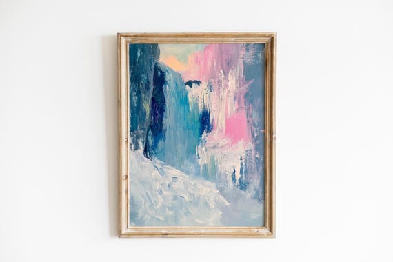 Moody Frozen Waterfall Print Abstract Winter Wall Art Serene Ice Landscape Dreamy Pastel Colors 1077