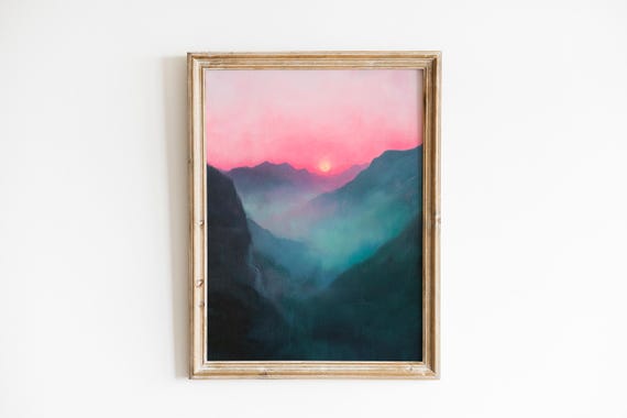Moody Mountain Landscape Soft Pastel Dawn In Misty Valleys Serene Dreamy Scene Contemporary Wall Art 713