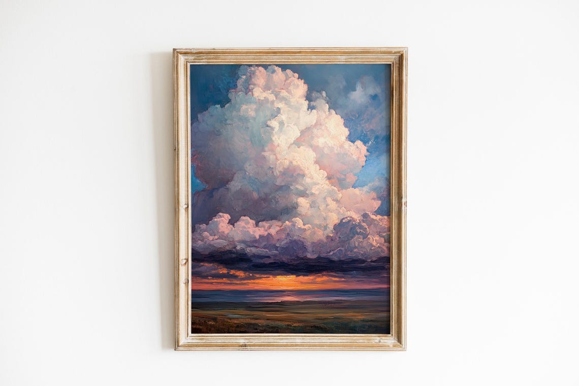 Towering Storm Cloud Over Prairie Sunset Dramatic Vintage Sky Poster