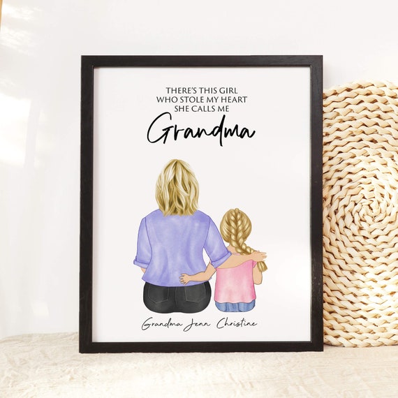 Custom Mothers Day Gift From Granddaughter Personalized Grandma Nana Gift Custom Grandmother Granddaughter Portrait Wall Art Illustration