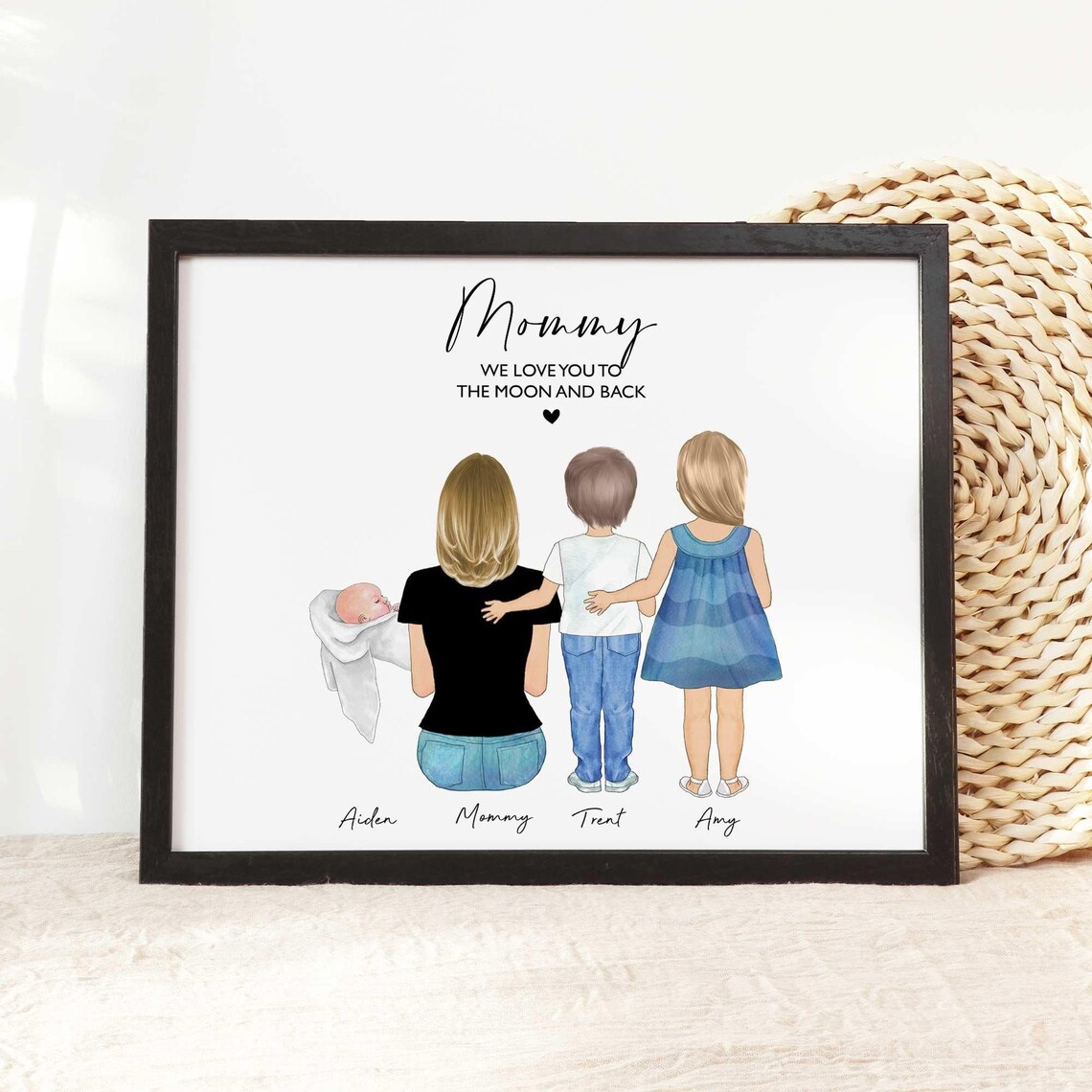 Mommy We Love You To The Moon And Back Family Portrait Poster
