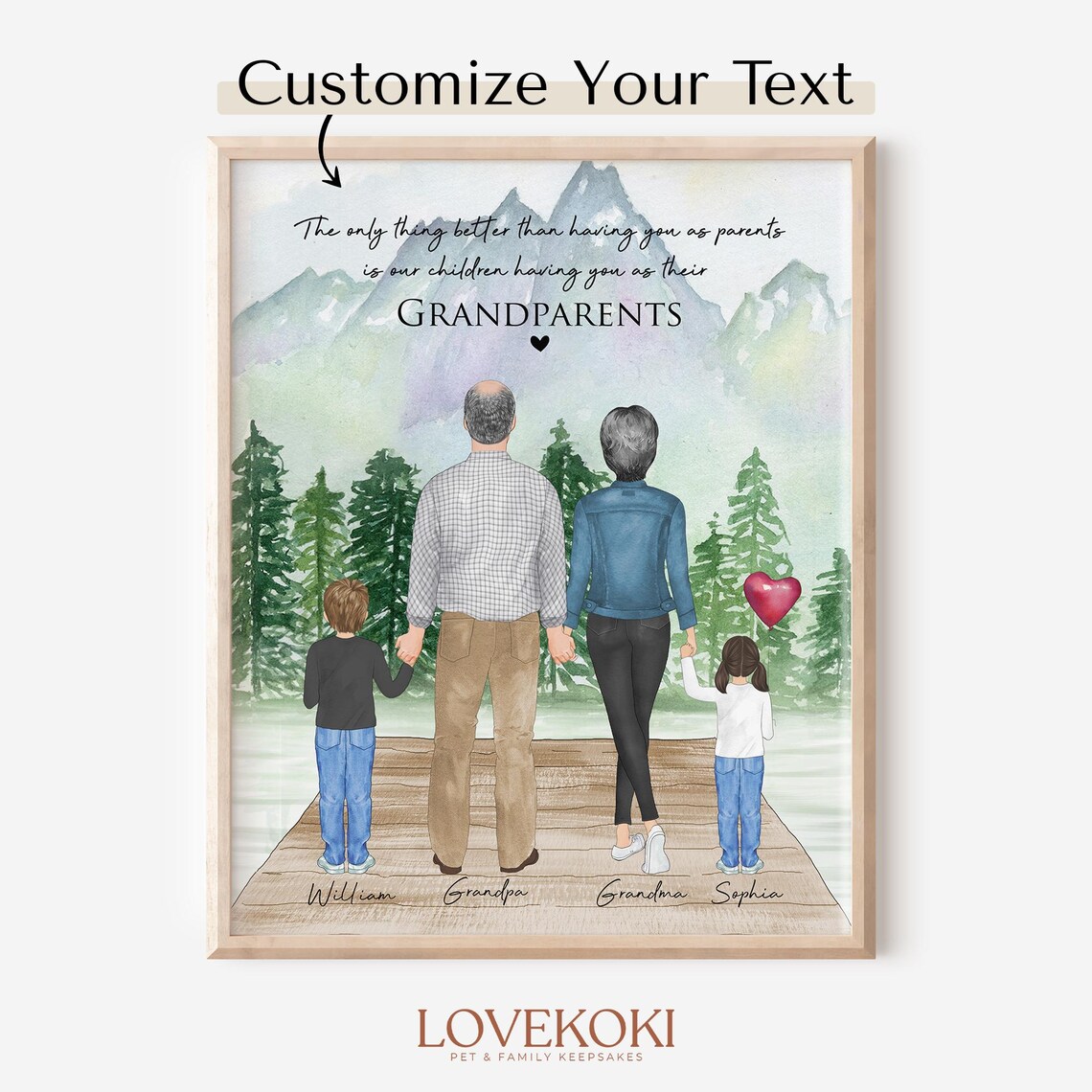 Custom Grandparents with Grandkids on Mountain Dock Portrait Poster